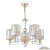 Люстра подвесная Флоренция-6087 306087/5 Wh/Gd Артемилано белая на 5 ламп, основание золотое в стиле современный арт-деко Люстра подвесная Флоренция-6087 306087/5 Wh/Gd Артемилано белая на 5 ламп, основание золотое в стиле современный арт-деко